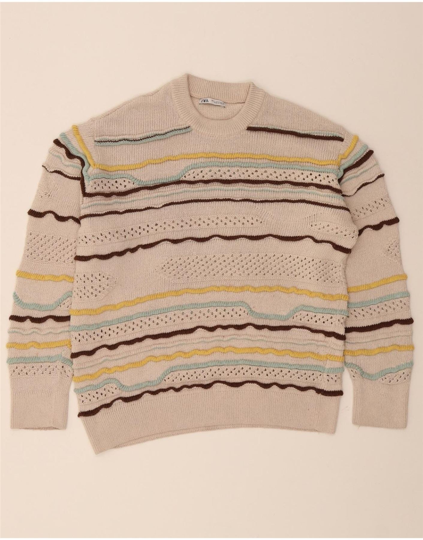 ZARA Womens Crew Neck Jumper Sweater UK 14 Medium Off White