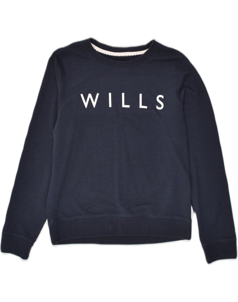 JACK WILLS Womens Graphic Sweatshirt Jumper UK 10 Small Navy Blue Cotton | Vintage Jack Wills | Thrift | Second-Hand Jack Wills | Used Clothing | Messina Hembry 