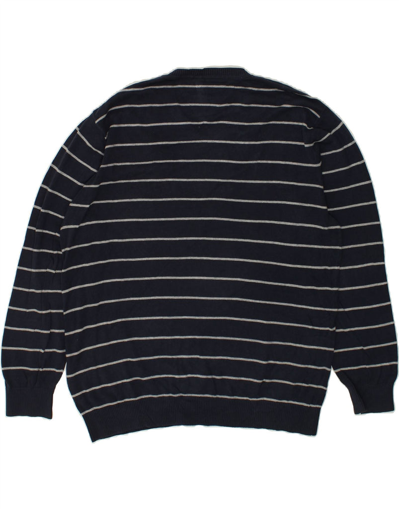 TOMMY HILFIGER Mens Tall V-Neck Jumper Sweater XL Navy Blue Striped Cotton | Vintage Tommy Hilfiger | Thrift | Second-Hand Tommy Hilfiger | Used Clothing | Messina Hembry 