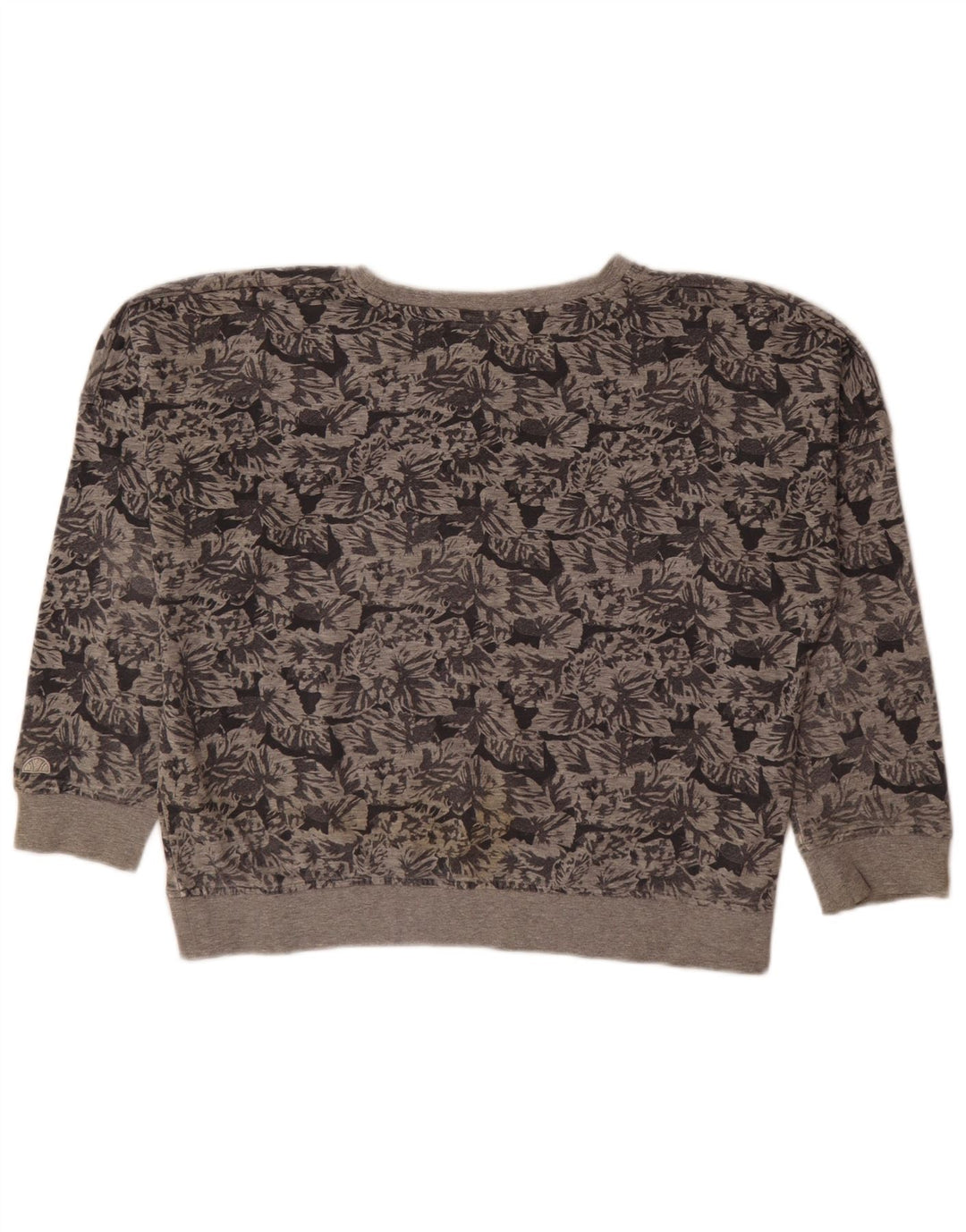 Ellesse Womens Oversized Sweatshirt Jumper UK 14 Medium Grey Floral Cotton