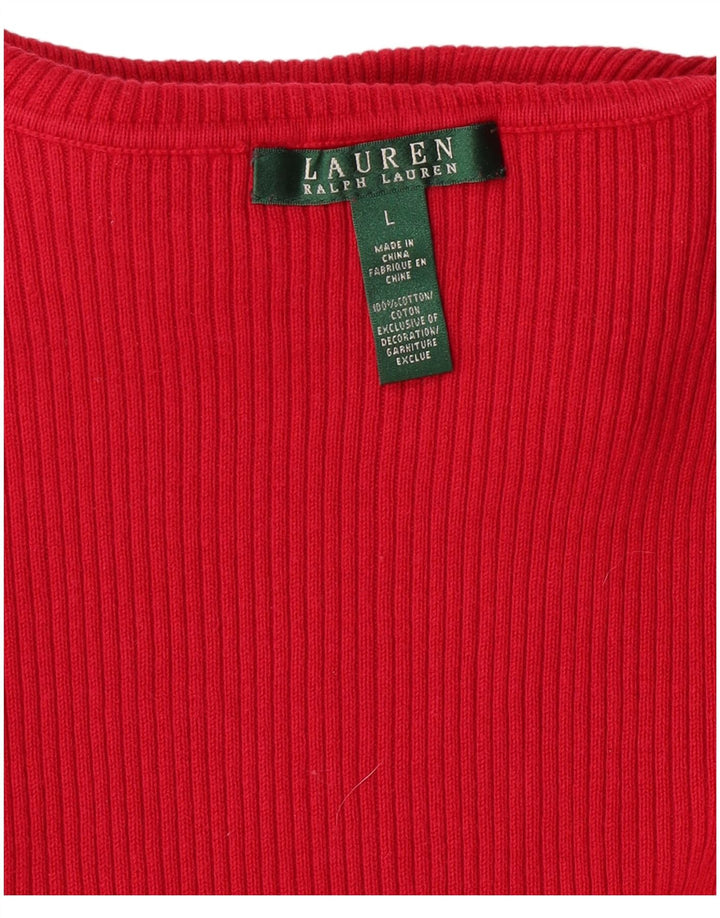 RALPH LAUREN Womens Roll Neck Jumper Sweater UK 16 Large Pink Cotton