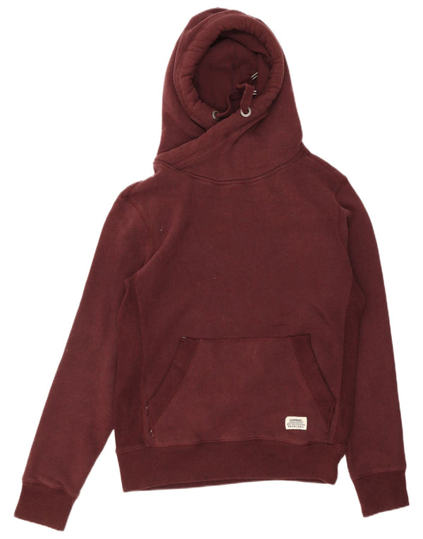 Superdry Womens Hoodie Jumper UK 12 Medium Burgundy Cotton