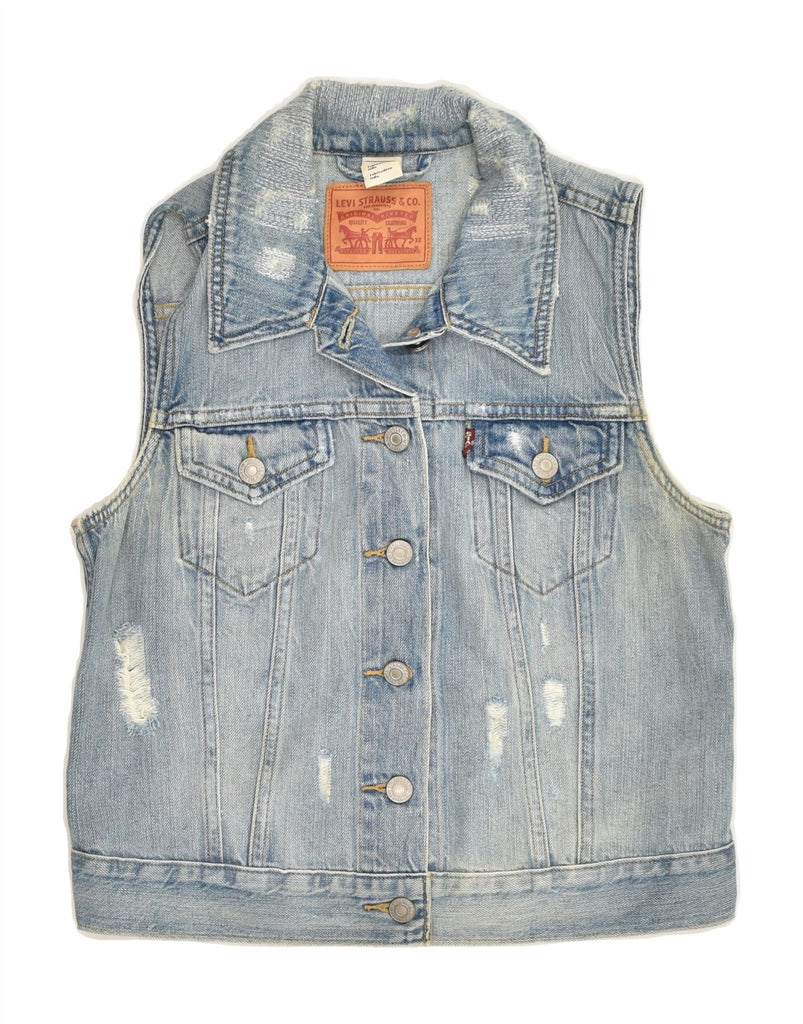 LEVI'S Womens Distressed Denim Gilet UK 10 Small Blue Cotton | Vintage Levi's | Thrift | Second-Hand Levi's | Used Clothing | Messina Hembry 