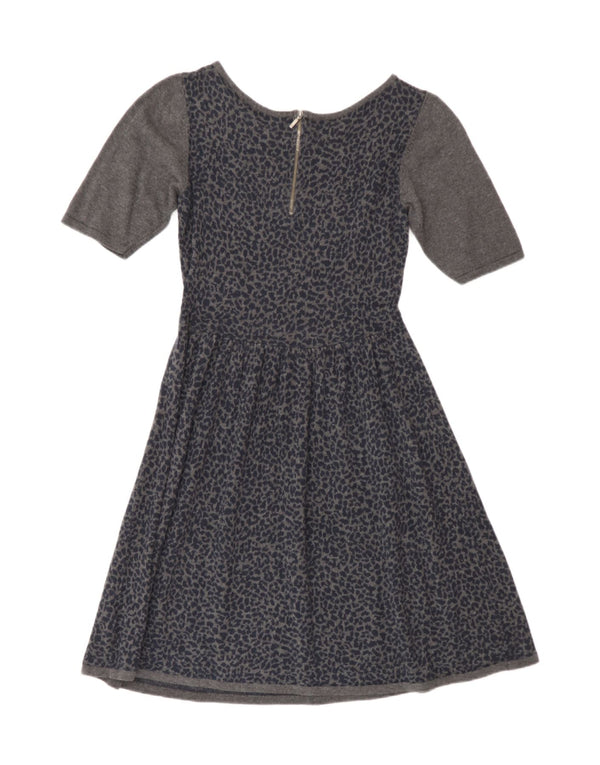 Oasis Womens Jumper Dress UK 10 Small Navy Blue Animal Print Cotton