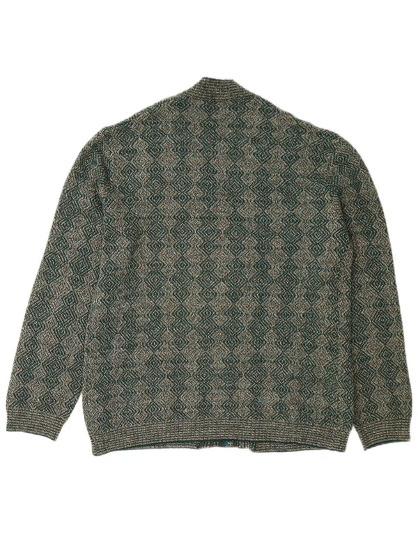 Vintage Womens Full Zip Cardigan Sweater UK 16 Large Green Geometric