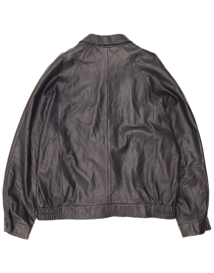 Vintage Mens Bomber Leather Jacket IT 56 3XL Black Leather
