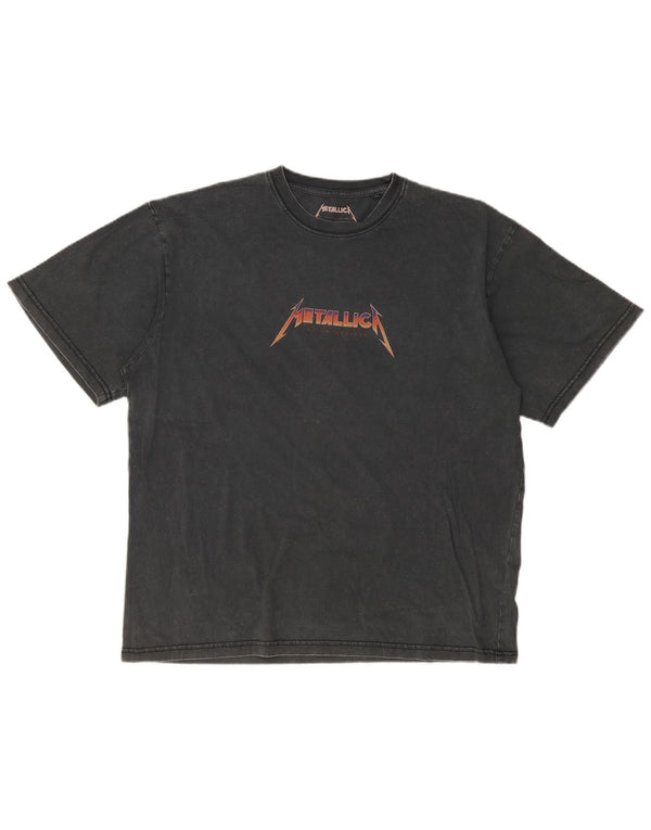Pull & Bear Mens Metallica Graphic T-Shirt Top Medium Grey Cotton