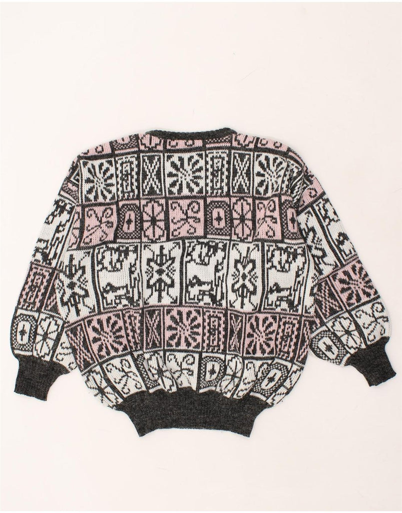 VINTAGE Womens Crew Neck Jumper Sweater UK 14 Medium Grey Fair Isle | Vintage Vintage | Thrift | Second-Hand Vintage | Used Clothing | Messina Hembry 