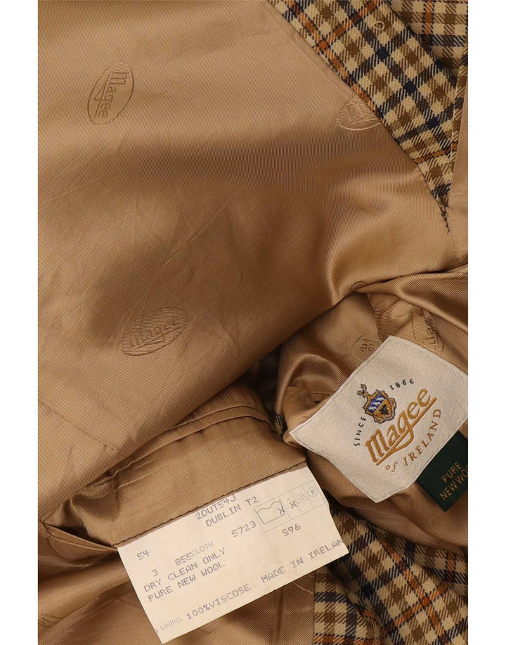 Magee Mens 2 Button Blazer Jacket EU 54 Large Beige Check New Wool