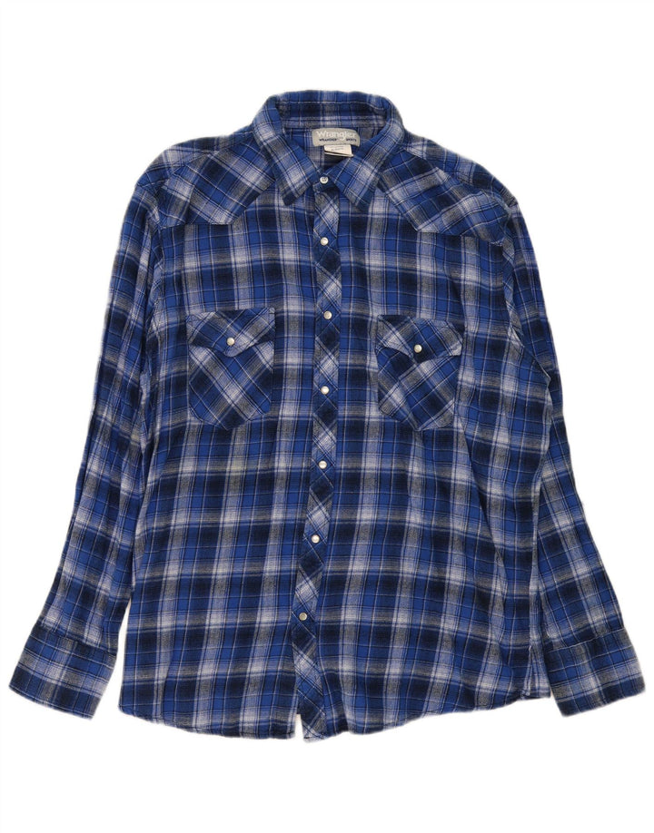 Wrangler Mens Flannel Shirt XL Blue Check Cotton