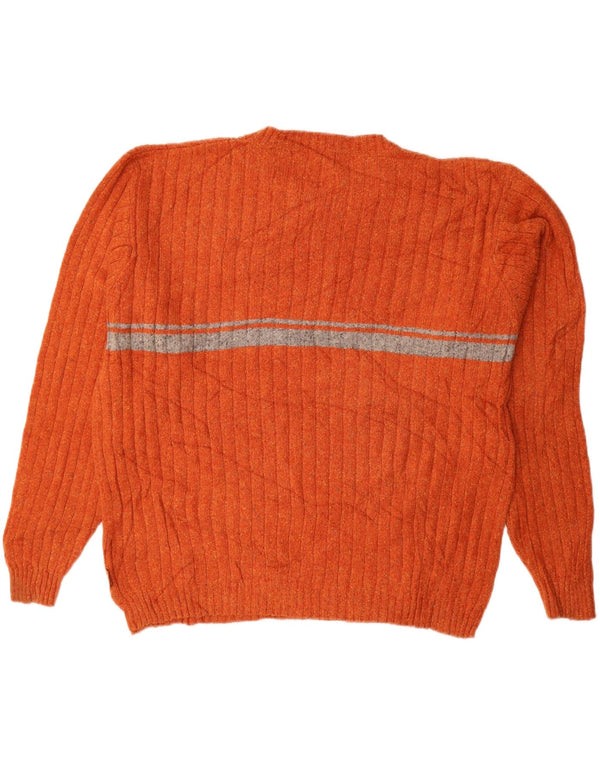 IZOD Mens Loose Fit Crew Neck Jumper Sweater Large Orange Colourblock