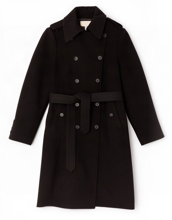 Karen Millen Womens Trench Coat UK 12 Medium Black Wool