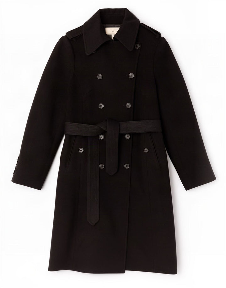 Karen Millen Womens Trench Coat UK 12 Medium Black Wool