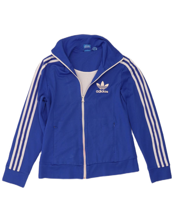 Adidas Womens Tracksuit Top Jacket UK 12 Medium Blue Cotton