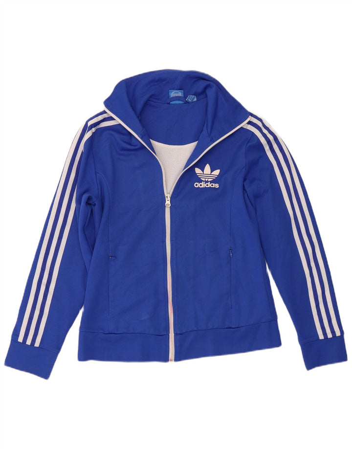 Adidas Womens Tracksuit Top Jacket UK 12 Medium Blue Cotton