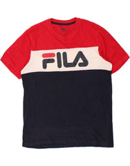 FILA Mens Graphic T-Shirt Top Large Red Colourblock