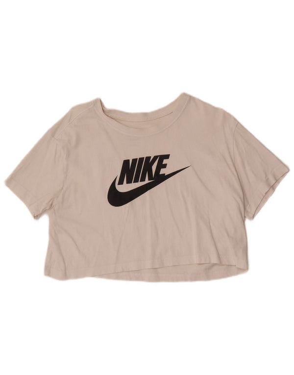 Nike Womens Crop Loose Fit Graphic T-Shirt Top UK 14 Medium White