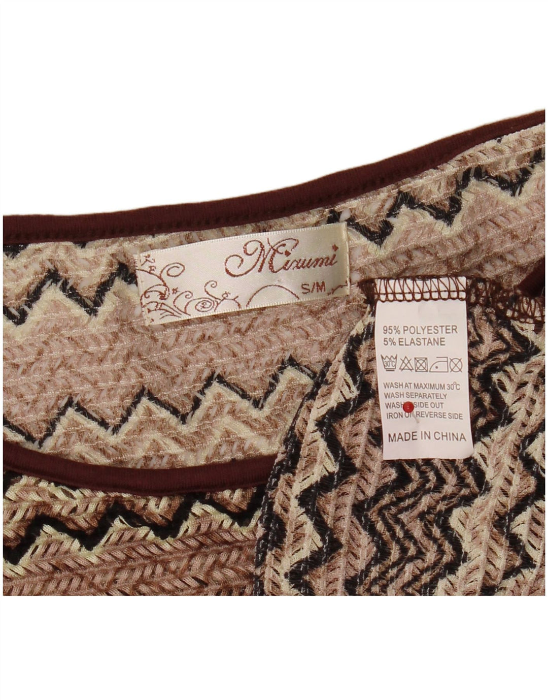 Mizumi Womens Batwing Oversized Blouse Top UK 10 Small Brown Chevron