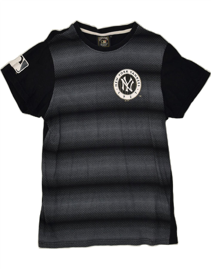 MAJESTIC Mens Cooperstown Graphic T-Shirt Top Medium Black Striped | Vintage Majestic | Thrift | Second-Hand Majestic | Used Clothing | Messina Hembry 