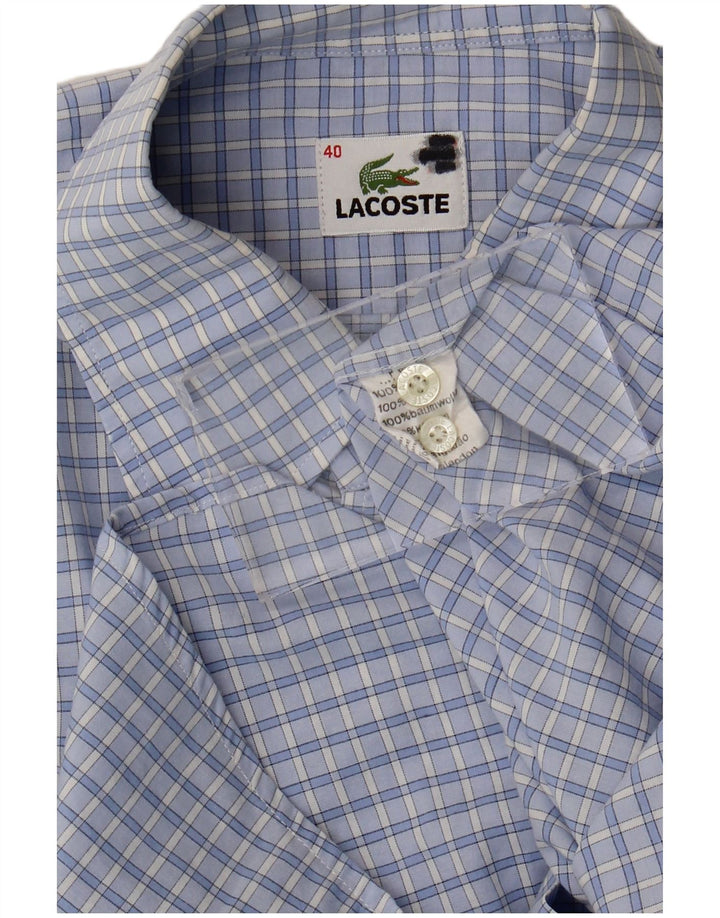 Lacoste Mens Short Sleeve Shirt Size 40 Medium Blue Check Cotton