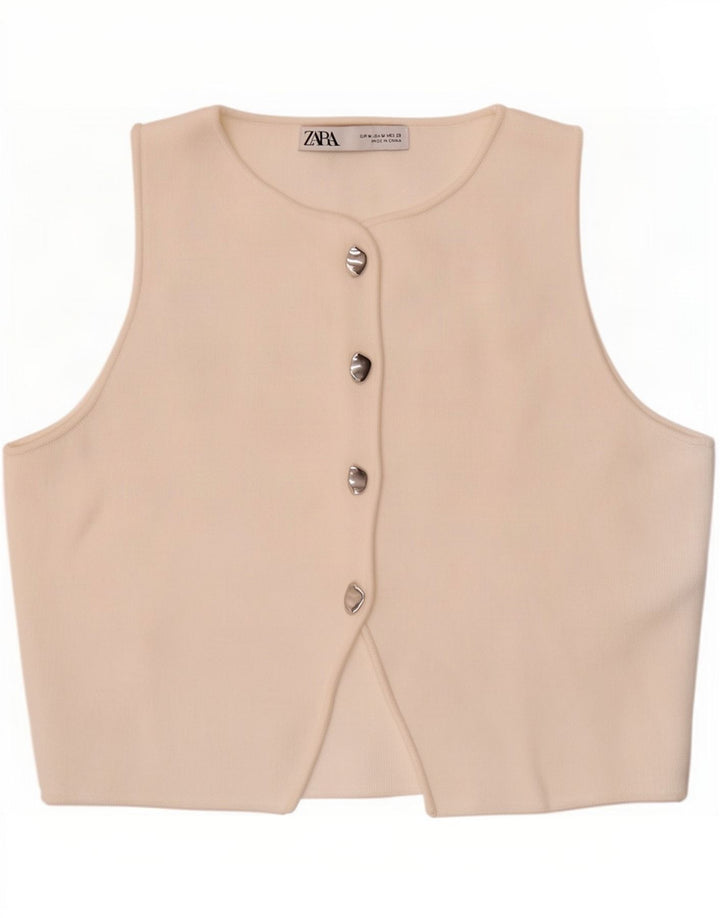 Zara Womens Crop Top UK 12 Medium White Viscose