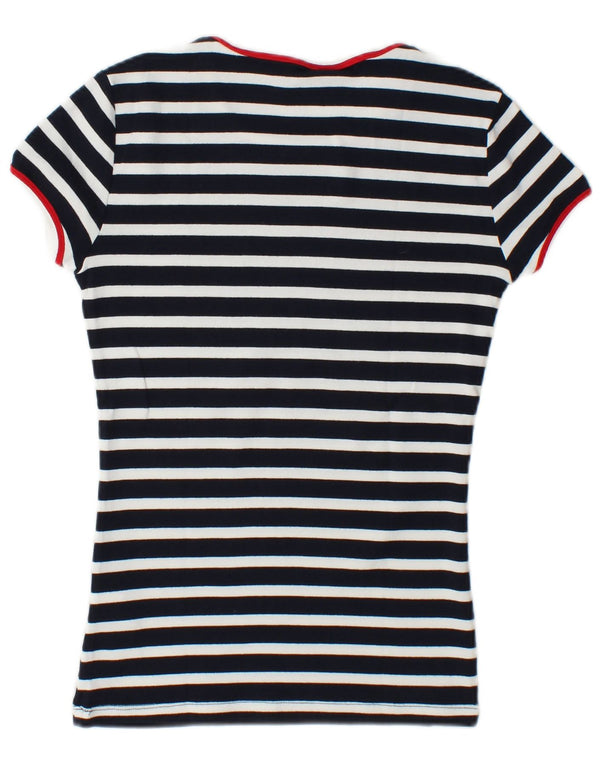 Tommy Hilfiger Womens Graphic T-Shirt Top UK 10 Small Navy Blue Pinstripe