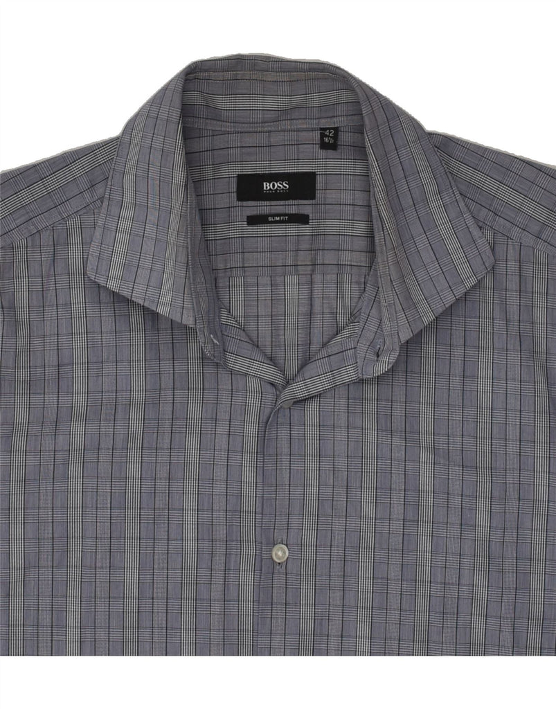 HUGO BOSS Mens Slim Fit Shirt Size 42 16 1/2 Large Grey Check Cotton | Vintage Hugo Boss | Thrift | Second-Hand Hugo Boss | Used Clothing | Messina Hembry 