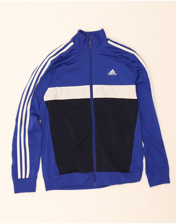 Adidas Boys Tracksuit Top Jacket 13-14 Years Blue Colourblock Polyester