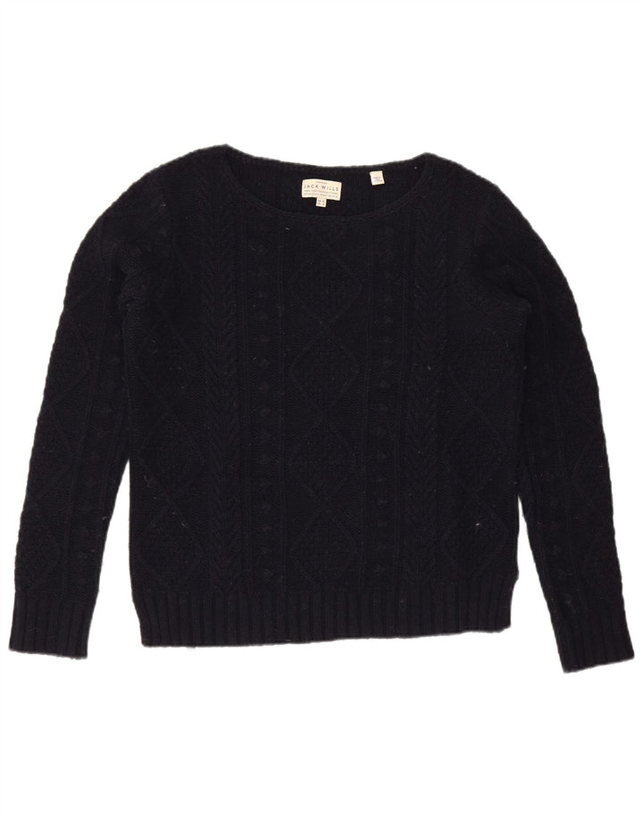 JACK WILLS Womens Oversized Boat Neck Jumper Sweater UK 10 Small Navy Blue