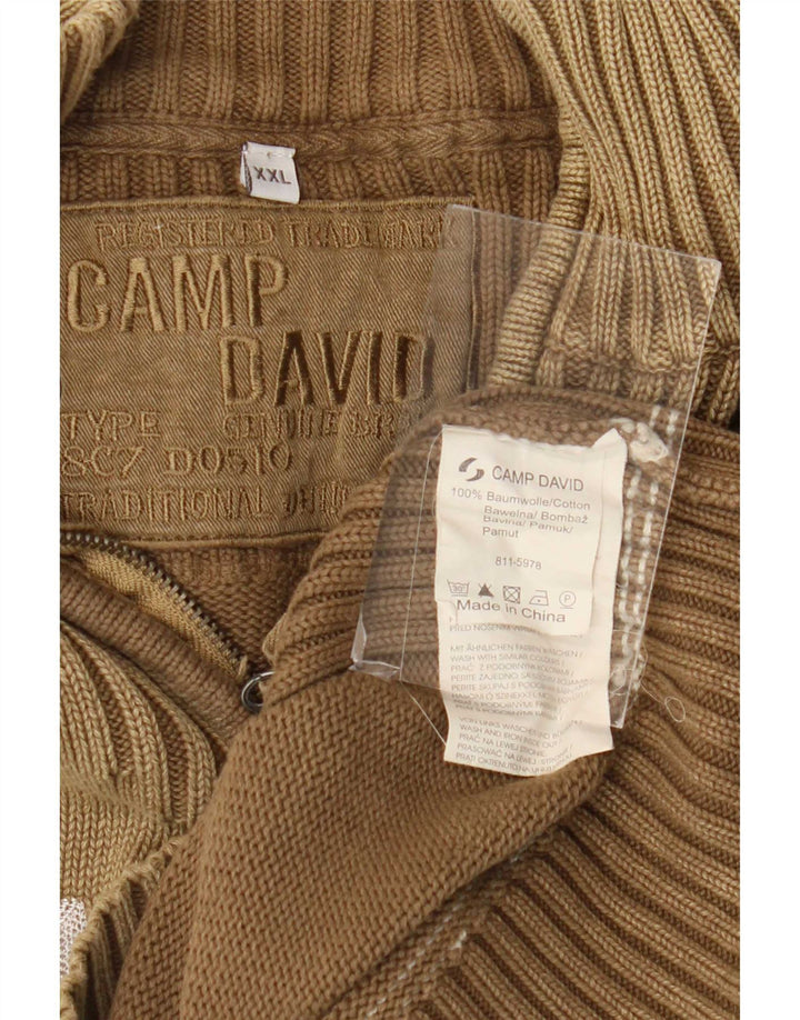 Camp David Mens Graphic Zip Neck Jumper Sweater 2XL Brown Cotton