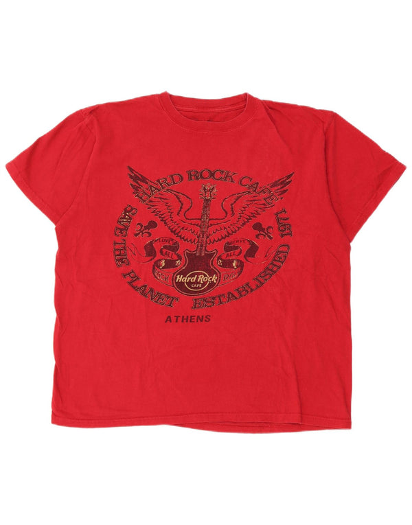 Hard Rock Cafe Mens Athens Graphic T-Shirt Top Medium Red Cotton