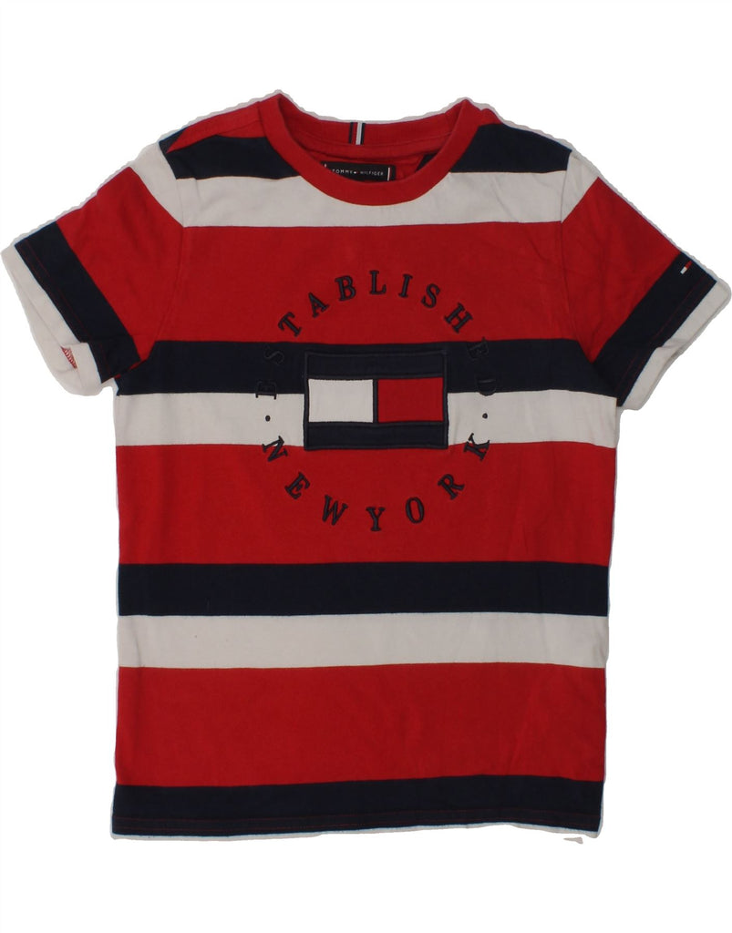 TOMMY HILFIGER Boys Graphic T-Shirt Top 7-8 Years Red Striped Cotton | Vintage Tommy Hilfiger | Thrift | Second-Hand Tommy Hilfiger | Used Clothing | Messina Hembry 