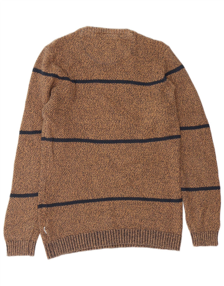 Jack & Jones Mens Core Crew Neck Jumper Sweater Large Brown Striped Cotton