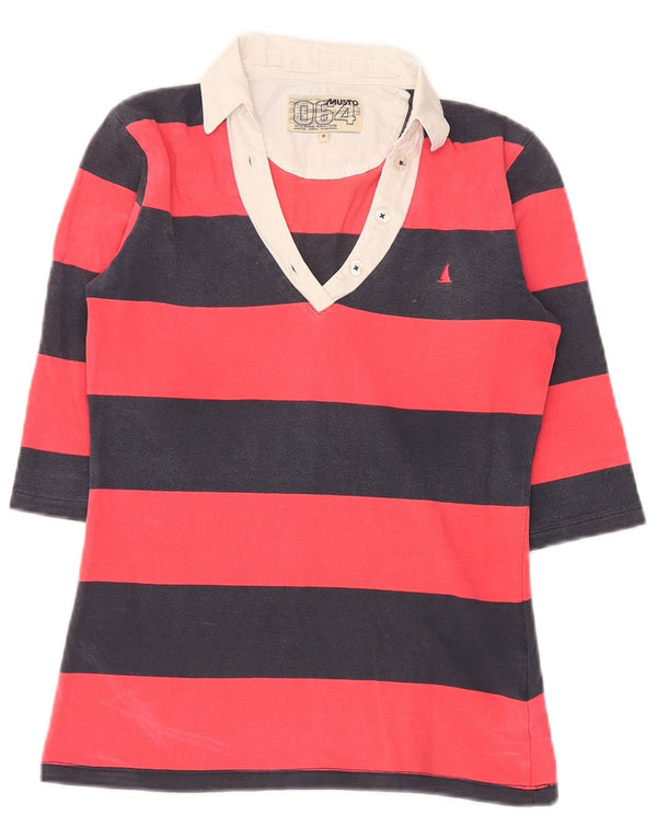 Musto Womens 3/4 Sleeve Rugby Polo Shirt UK 8 Small  Red Striped Cotton