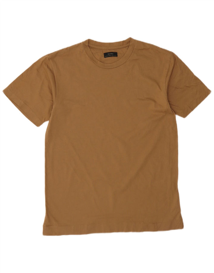 Zara Mens T-Shirt Top Medium Beige Cotton