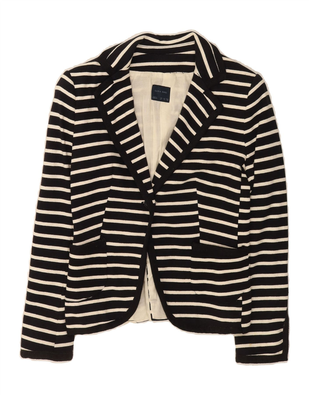 ZARA Womens 1 Button Blazer Jacket UK 12 Medium Black Striped Vintage Zara and Second-Hand Zara from Messina Hembry 