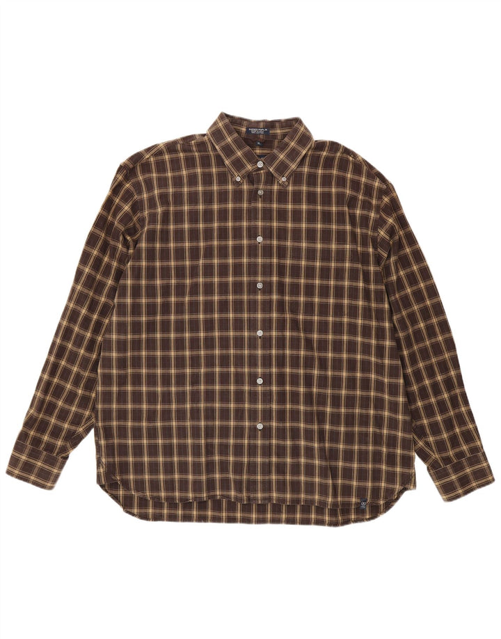 Izod Mens Shirt XL Brown Check Cotton