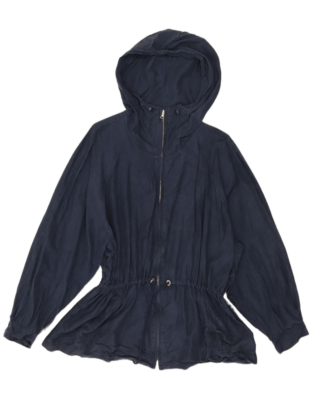 Belfe Womens Hooded Utility Jacket IT 44 Medium Navy Blue Silk
