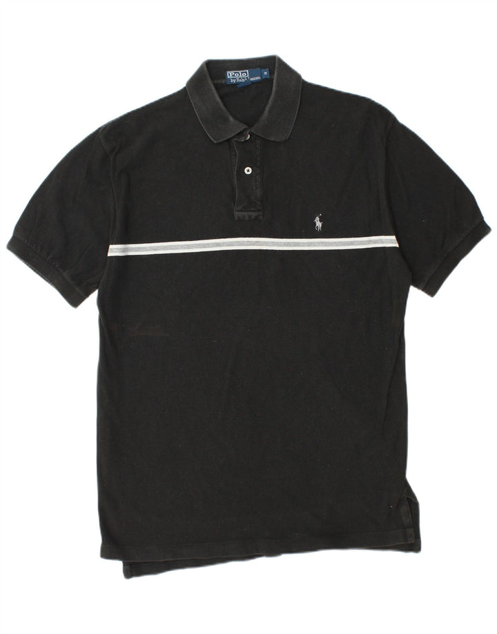 POLO RALPH LAUREN Mens Polo Shirt Medium Black Striped Cotton
