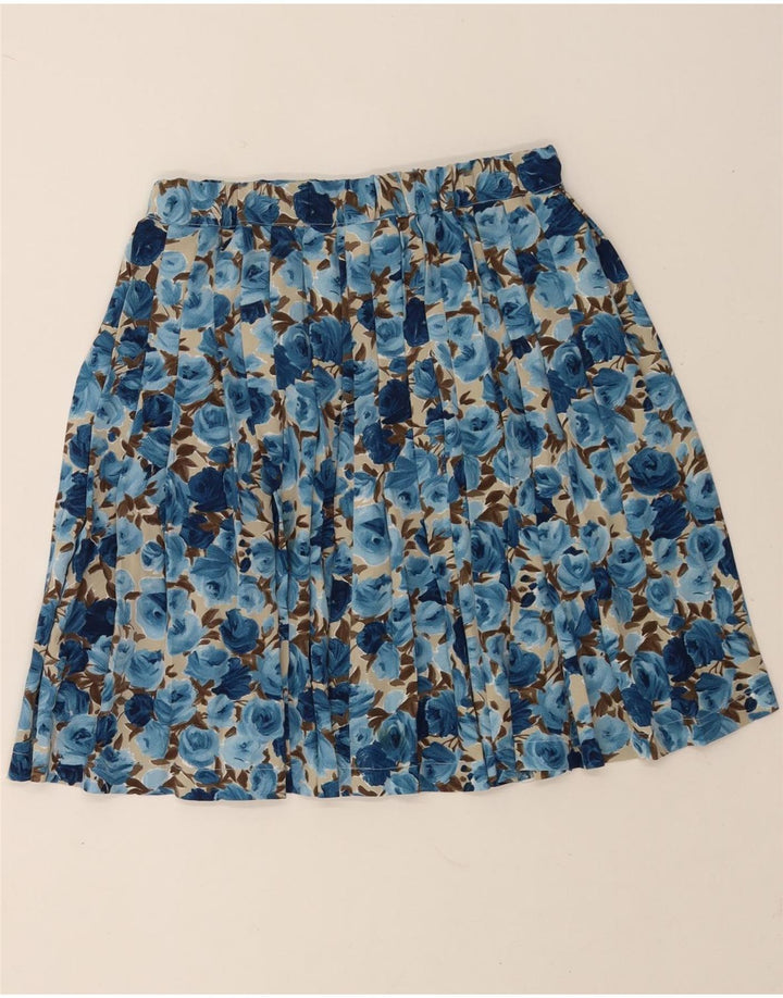 Vintage Womens Pleated Skirt W28 Medium Blue Floral