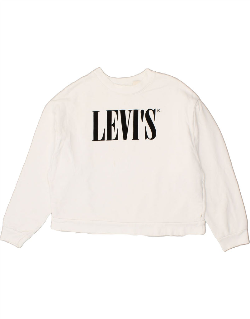 LEVI'S Womens Graphic Crop Sweatshirt Jumper UK 14 Medium White Cotton | Vintage Levi's | Thrift | Second-Hand Levi's | Used Clothing | Messina Hembry 