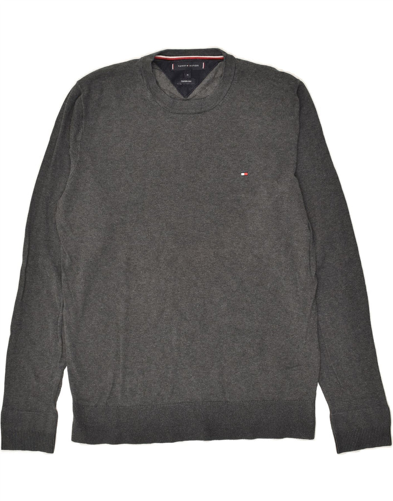 TOMMY HILFIGER Mens Crew Neck Jumper Sweater Medium Grey Cotton | Vintage Tommy Hilfiger | Thrift | Second-Hand Tommy Hilfiger | Used Clothing | Messina Hembry 