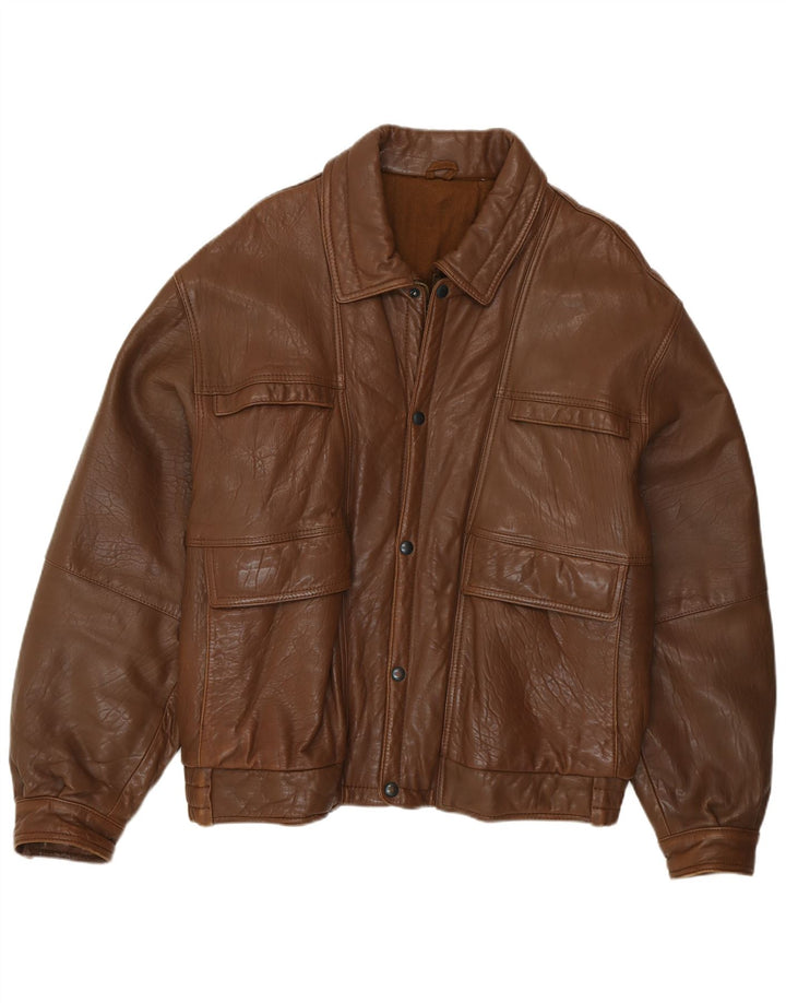 Vintage Mens Leather Jacket IT 52 XL Brown Leather