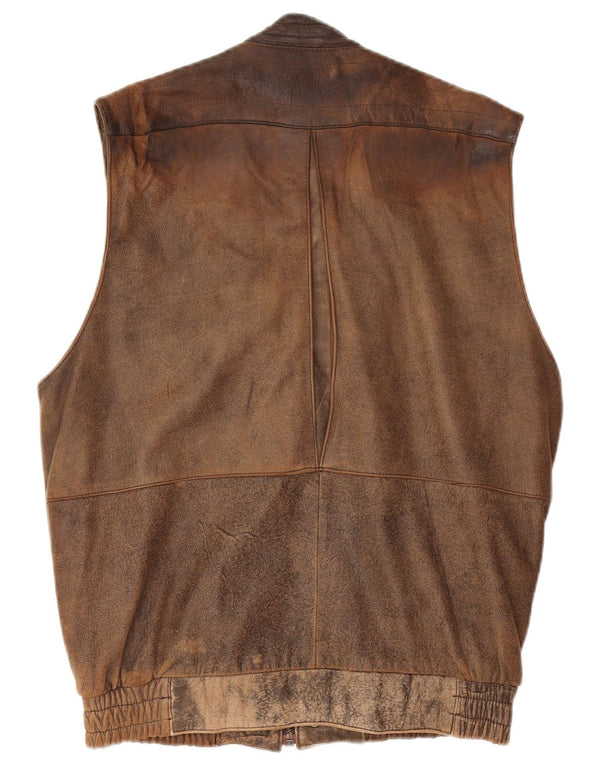 Mark Astor Mens Leather Gilet IT 48 Medium Brown