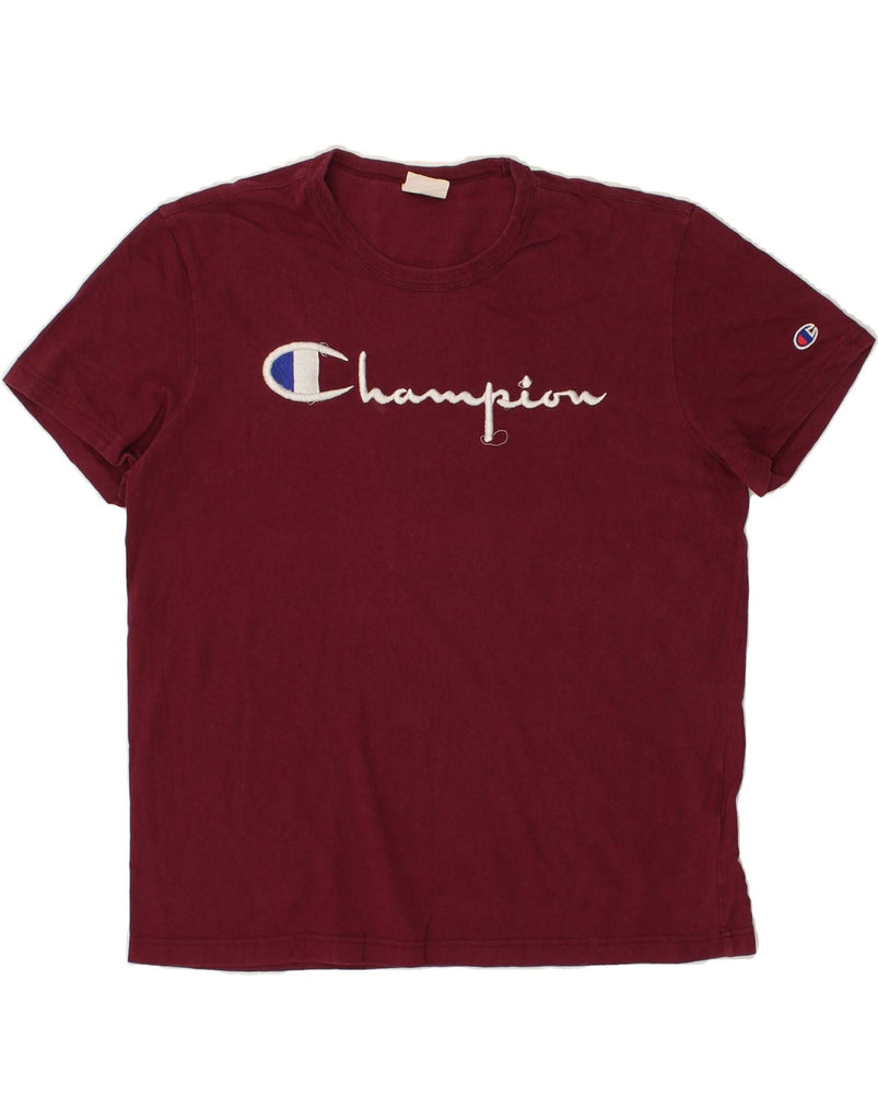 CHAMPION Mens Graphic T-Shirt Top Medium Burgundy | Vintage Champion | Thrift | Second-Hand Champion | Used Clothing | Messina Hembry 