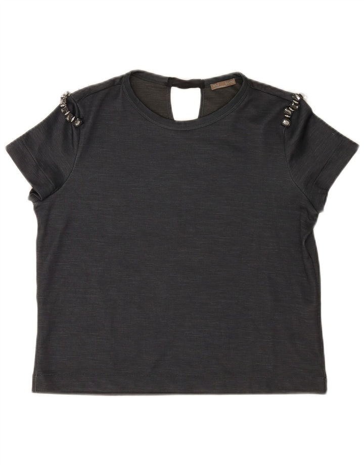 Zara Womens Crop T-Shirt Top UK 14 Medium Grey Polyester