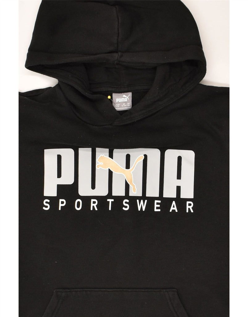 PUMA Boys Graphic Hoodie Jumper 13-14 Years  Black Cotton | Vintage Puma | Thrift | Second-Hand Puma | Used Clothing | Messina Hembry 