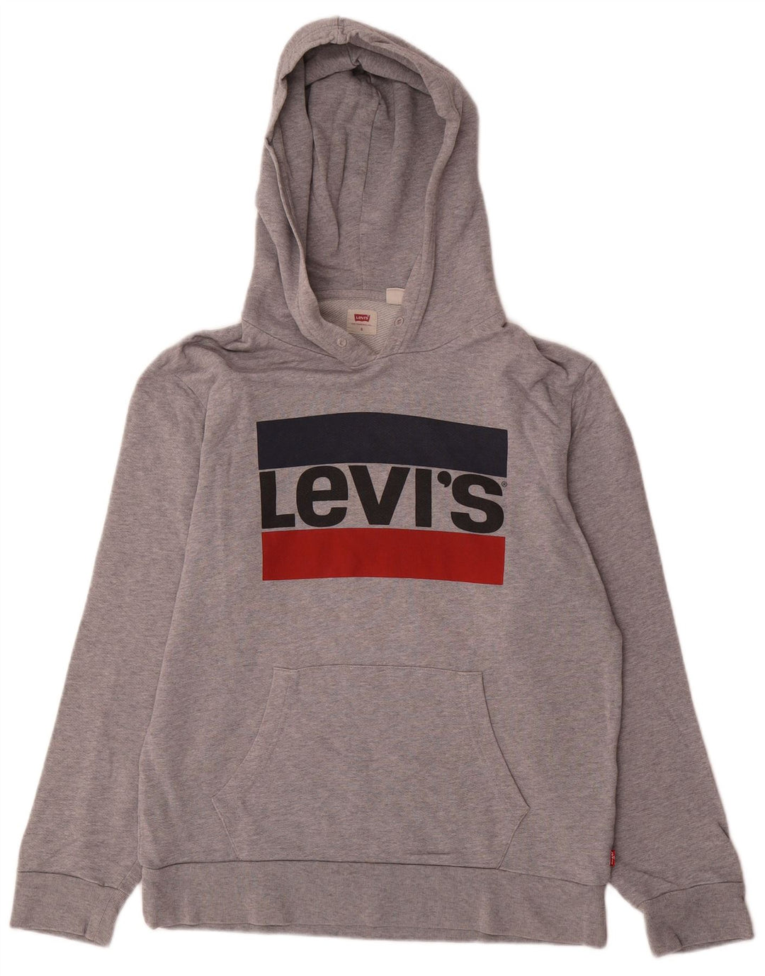 Levi's Mens Graphic Hoodie Jumper Small Grey Flecked Cotton
