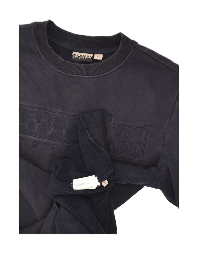 NAPAPIJRI Mens Graphic Sweatshirt Jumper Small Navy Blue Cotton | Vintage Napapijri | Thrift | Second-Hand Napapijri | Used Clothing | Messina Hembry 