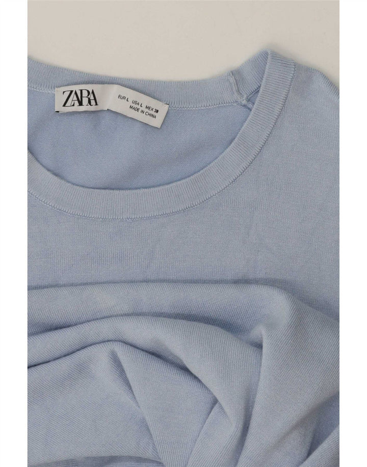 Zara Womens Boat Neck Jumper Sweater UK 16 Large Blue